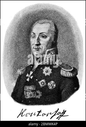 Center Mikhail Kutuzov-Smolensky Mikhail Kutuzov Illarionovic, 16 settembre 1745 – 28 aprile 1813, Field Marshal è stato un . Kutuzov è considerato in Russia come un eroe della guerra patriottica contro Napoleone Bonaparte / Fürst Michail Illarionowitsch Kutusow-Smolenski, Michail Illarionovic Kutuzov, 16. 1745 settembre - 28. Aprile 1813, guerra Generalfeldmarschall der russischen Armee. Kutusow dort in Russland als held des Vaterländischen Krieges gegen Napoleon Bonaparte, Historisch, storico, digitale migliorata riproduzione di un originale del 19 ° secolo / digitale Reproduktion ein Foto Stock