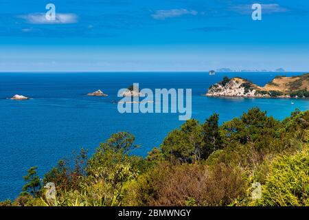 Vista della Baia di Gemstone mentre si cammina verso Cathedral Cove in Nuova Zelanda Foto Stock