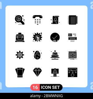 Pacchetto icone vettoriali di 16 simboli e insegne per torace, bandito, certificato, carta, notebook elementi di progettazione vettoriale modificabili Illustrazione Vettoriale