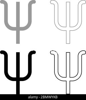 Psi simbolo greco piccola lettera carattere minuscolo icona contorno nero grigio colore vettore illustrazione stile piatto semplice immagine Illustrazione Vettoriale