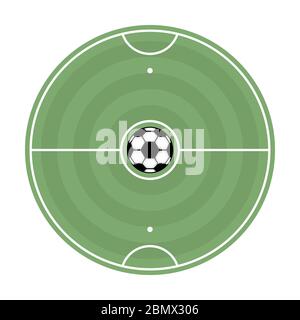 Campo di calcio rotondo con markup e palla, illustrazione vettoriale. Illustrazione Vettoriale