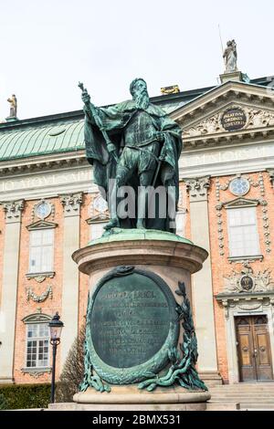 Statua di Gustavo Erici di fronte a Riddarhuset a Stoccolma, Svezia. Foto Stock