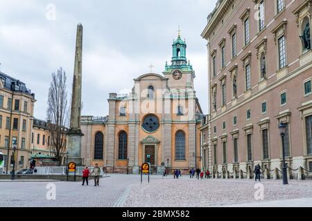 Storkyrkan, ufficialmente chiamato Sankt Nikolai kyrka e informale chiamato Stockholms domkyrka, è la più antica chiesa in Gamla stan, la città vecchia in centro Foto Stock
