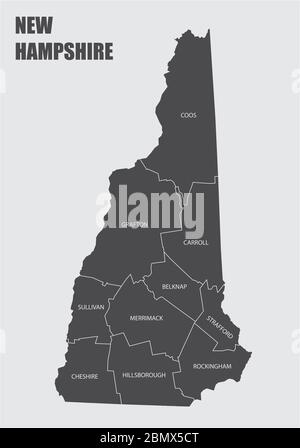 Mappa delle contee statali del New Hampshire Illustrazione Vettoriale
