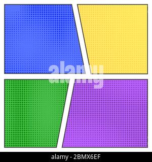 Sfondo fumetto. Cartoon vettore pop art pagina di progettazione. Retro fumetti carta mezzitoni vuota. Illustrazione Vettoriale