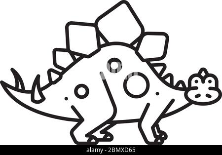 Icona della linea vettoriale del carattere Stegosaurus cartoon. Specie rettili simbolo del contorno. Illustrazione Vettoriale