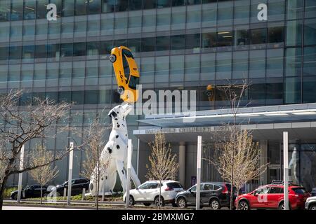 Spot, la grande statua del cane dalmata fuori dell'Hassenfeld Children's Hospital a NYU Langone a New York City. Foto Stock