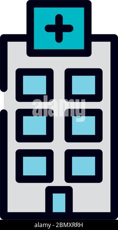 icona di costruzione dell'ospedale su sfondo bianco, stile linea e riempimento, illustrazione vettoriale Illustrazione Vettoriale