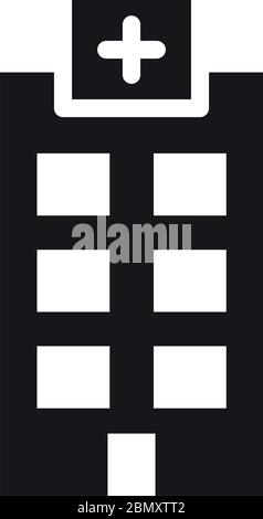 icona di costruzione ospedaliera su sfondo bianco, stile silhouette, illustrazione vettoriale Illustrazione Vettoriale