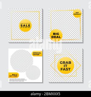 Modello post social media modificabile. Banner Web elegante in promozione e sconti. Tema colore bianco e giallo arancione gradazione. Opuscolo semplice e pulito Illustrazione Vettoriale