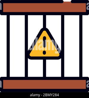 concetto di medicina e virus, gabbia con icona di avvertimento su sfondo bianco, stile linea e riempimento, illustrazione vettoriale Illustrazione Vettoriale