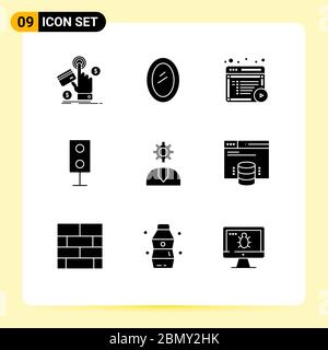 Set di 9 icone moderne dell'interfaccia utente simboli per altoparlanti, elettronica, casa, dispositivi, documenti elementi di progettazione vettoriale modificabili Illustrazione Vettoriale