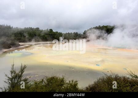 Piscine centrali di Wai-o-Tapu., Wai-o-Tapu, caldera di Reporoa, nella zona vulcanica di Taupo della Nuova Zelanda. Foto Stock