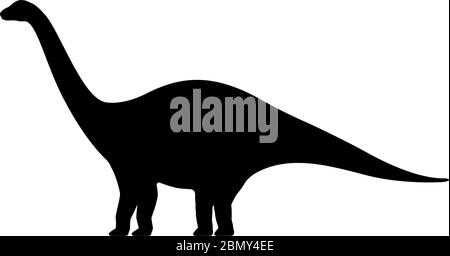 Silhouette Apatosaurus. Illustrazione vettoriale silhouette nera di un dinosauro apatosauro isolato su uno sfondo bianco. Icona del logo dinosauro, vista laterale p Illustrazione Vettoriale