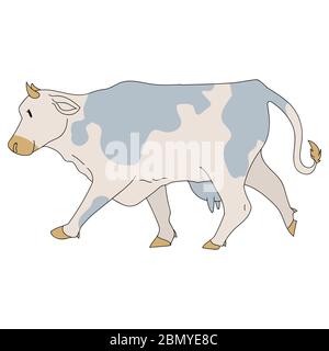 Carino francese fattoria mucca vettore clipart. Cucina cascina casale in stile chic e disegnato a mano. Illustrazione di allevamento bovino allevamento bestiame ranch Illustrazione Vettoriale