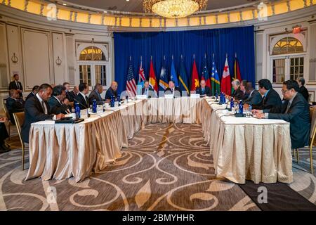 Il 27 settembre 2019, il Segretario di Stato americano Mike Pompeo ha ospitato una serie di incontri multilaterali con i leader dell'Isola del Pacifico alla 74a Assemblea generale delle Nazioni Unite a New York, concentrandosi sulla sicurezza regionale e lo sviluppo economico. Foto Stock