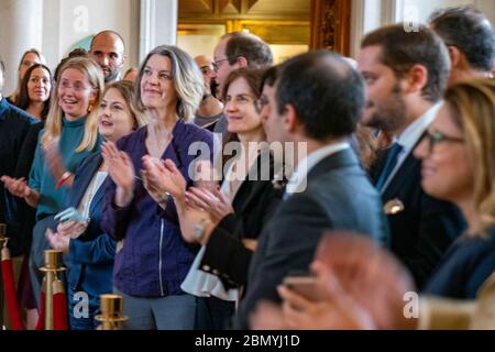 Il Segretario di Stato degli Stati Uniti Michael R. Pompeo partecipa ad un incontro e saluto trimissione presso il Sembler Building Atrium di Roma, Italia, il 2 ottobre 2019. L'evento ha facilitato le discussioni diplomatiche tra gli Stati Uniti e i rappresentanti internazionali. Foto Stock