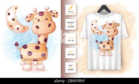 Poster e merchandising con giraffa a matita. Illustrazione Vettoriale