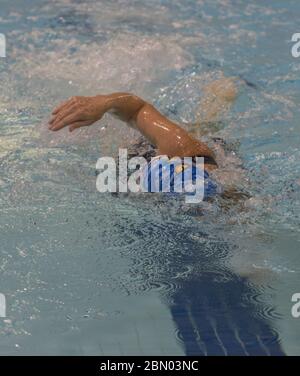 Uomini di 65 a 70 anni, libera stile nuoto concorrenza. Foto Stock