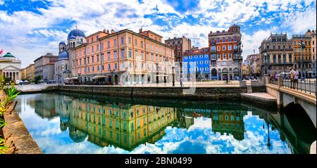 Splendida città di Trieste con vista sul canale grande. Italia settentrionale, regione Friuli Venezia Giulia. 29.08.2019 Foto Stock