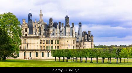 Castello di Chambord - capolavoro di architettura rinascimentale. Castelli della valle della Loira in Francia Foto Stock