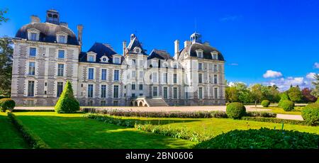 Elegante e magnifico castello di Cheverny, il castello più ben conservato nella Valle della Loira, Francia Foto Stock