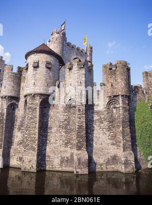 Il Castello medievale di Gravensteen, Gand (Gand), provincia delle Fiandre Orientali, Regno del Belgio Foto Stock