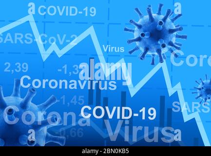 COVID-19 effetto coronavirus per le imprese, grafico del mercato azionario durante la pandemia COVID, l'economia mondiale colpisce da corona virus, concetto di finanza globale Foto Stock