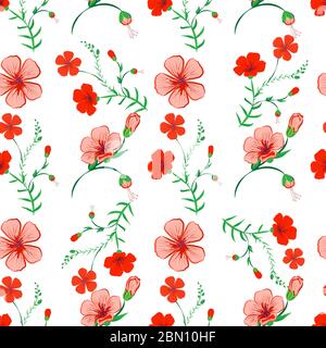 Astratto elegante motivo botanico senza cuciture con sfondo floreale. Motivo floreale Vector senza cuciture con fiori luminosi e foglie verdi Illustrazione Vettoriale