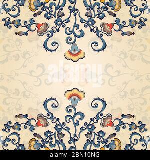 Modello di carta d'invito in stile indiano o orientale con ornamento in pizzo floreale. Modello di cornice per scheda. Fiore vecchio stile, in modo allego. Fantastico Illustrazione Vettoriale