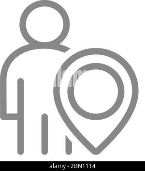 Profilo utente con icona della linea del contrassegno di posizione. Navigazione umana, simbolo di direzione Illustrazione Vettoriale