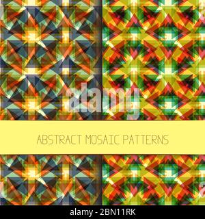 Collezione di disegni astratti di mosaico. Set di colorati motivi geometrici moderni. Collezione di sfondi astratti unici e moderni senza giunture con geo Illustrazione Vettoriale