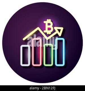 bitcoin con barre statistiche icona stile neon cripto valuta Illustrazione Vettoriale