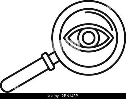 Icona lente di ingrandimento per esame visivo. Contorno occhi esame lente di ingrandimento icona vettoriale per web design isolato su sfondo bianco Illustrazione Vettoriale