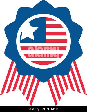 4 luglio giorno dell'indipendenza, medaglia di bandiera americana orgogliosa celebrazione vettoriale illustrazione icona di stile piatto Illustrazione Vettoriale
