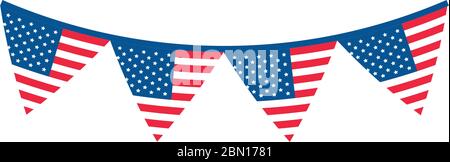 4 luglio giorno di indipendenza, bandiera americana in pennants decorazione vettore illustrazione stile icona piatta Illustrazione Vettoriale