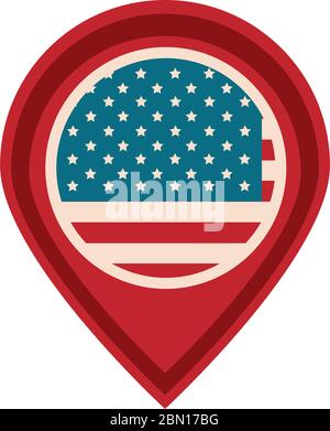 happy independence day, bandiera americana in navigazione puntatore vettoriale illustrazione icona stile piatto Illustrazione Vettoriale