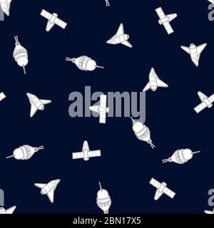 Razzo, navetta e navicella spaziale. Sfondo con motivo senza giunture. Illustrazione vettoriale. Illustrazione Vettoriale