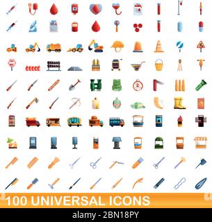 100 universal set di icone. Cartoon illustrazione di 100 icone universali set di vettore isolato su sfondo bianco Illustrazione Vettoriale