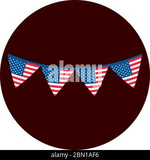 4 luglio giorno dell'indipendenza, bandiera americana in pennants decorazione vettore illustrazione blocco e icona di stile piatto Illustrazione Vettoriale