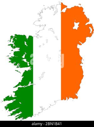 Mappa dell'Irlanda con i colori ufficiali della bandiera Foto Stock