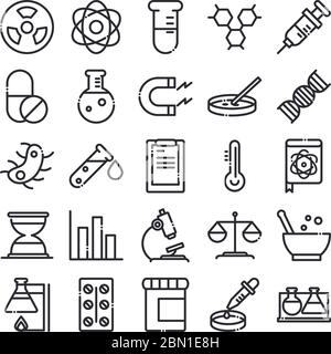 laboratorio di ricerca e scienza icone di studio collezione illustrazione vettoriale stile linea icona Illustrazione Vettoriale