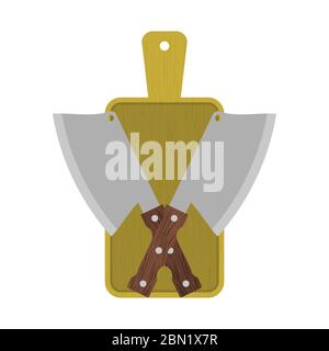 Coltello da cucina e asse da legno isolato su sfondo bianco Illustrazione Vettoriale