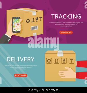 Banner Web di consegna disegno piatto illustrazione vettoriale Illustrazione Vettoriale