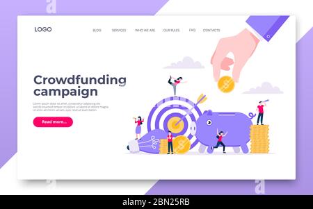 Crowdfunding Landing pagina web concetto di raccolta fondi. Illustrazione Vettoriale