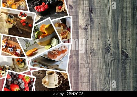 bel collage di dessert fatto da foto colorate. Mock up, bordo. Foto Stock