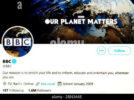 Pagina Twitter (maggio 2020) : BBC Foto Stock