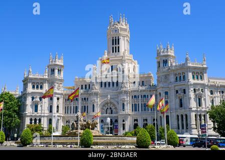 Palazzo Cibele, il municipio di Madrid, Spagna. Foto Stock