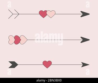 Un motivo senza cuciture con frecce e cuori disegnati a mano Illustrazione Vettoriale