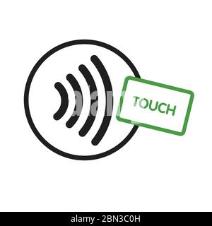Logo del Pay Sign wireless NFC senza contatto. Carta di credito NFC Payment Vector Concept Illustrazione Vettoriale